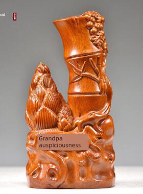 花梨木雕刻竹子摆件节节高升家居客厅寓意装饰事业乔迁送礼工艺品