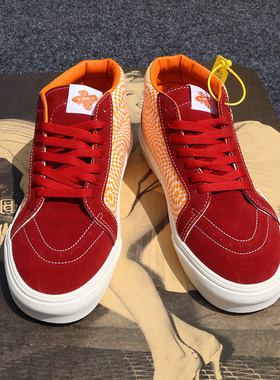 救命~也太好看了吧！秋冬红橙色sk8mid鸳鸯中帮板鞋男鞋帆布鞋男
