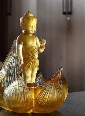 琉璃释迦牟尼太子佛像供奉浴佛盆莲花底座居家指天指地浴佛节摆件