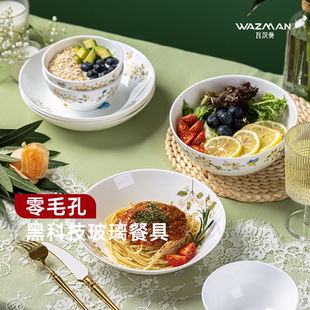 玻璃餐具平盘深盘中式 wazman花园与山雀碗盘家用套装 饭碗面碗送礼