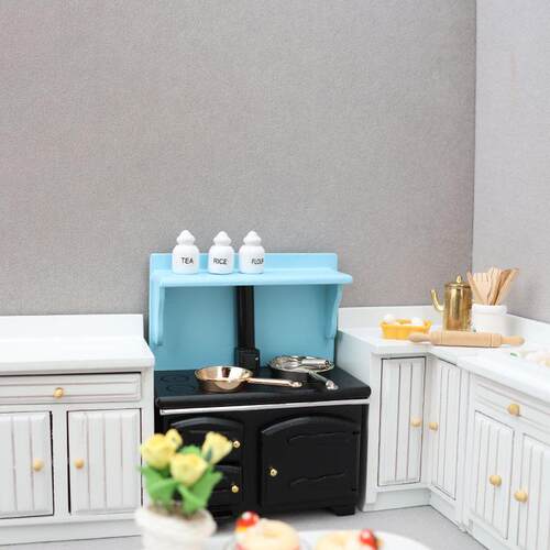 1:12迷你娃娃屋摆件dollhouse家具厨房灶台微缩场景复古黑色灶台