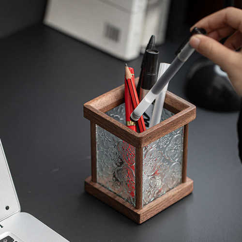 笔筒黑胡桃木茶道六君子高档功夫茶具配件新中式茶筒茶刀化妆笔筒