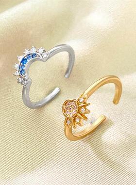 指环personalized retro women inlay diamond ring 太阳月亮戒指