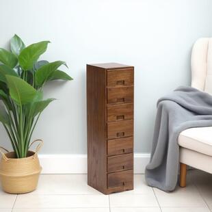实木五斗柜简约现代边柜胡桃木色客厅收纳柜卧室25cm抽屉储物柜子