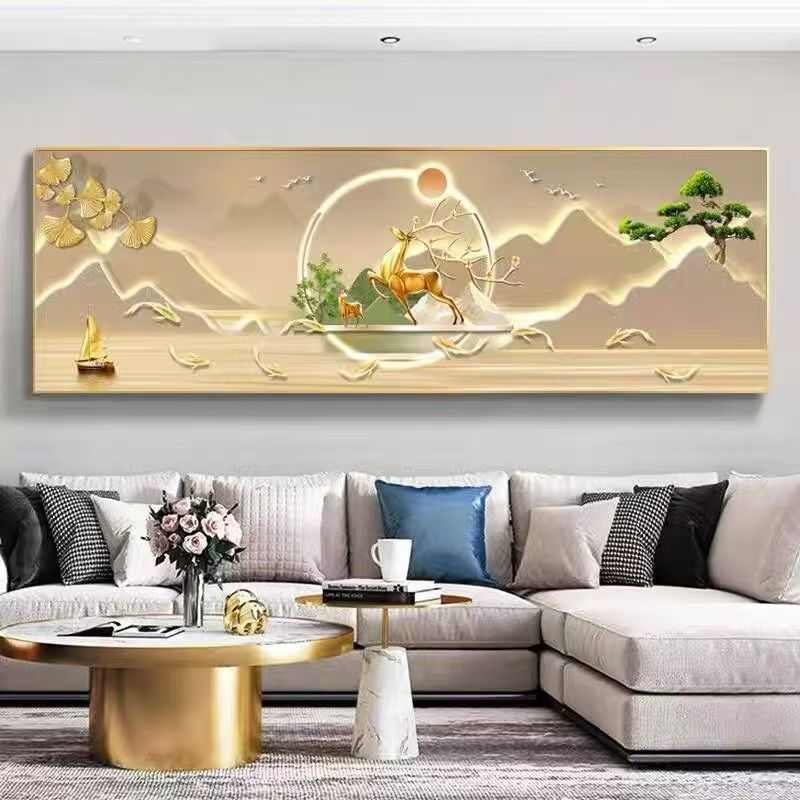 招财麋鹿九鱼图风景画十字绣2025新款客厅线绣卧室手工自己刺满绣
