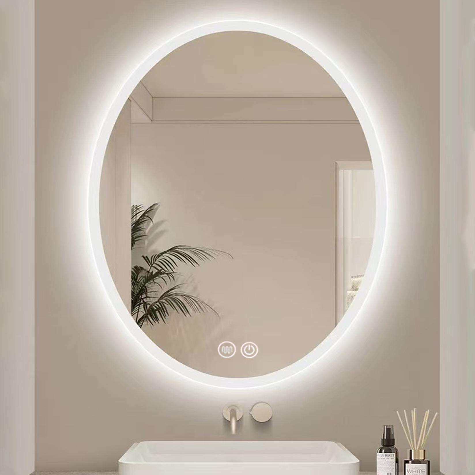 时尚触摸屏LED智能灯镜 卫生间浴室镜 椭圆形无边框发光浴室镜