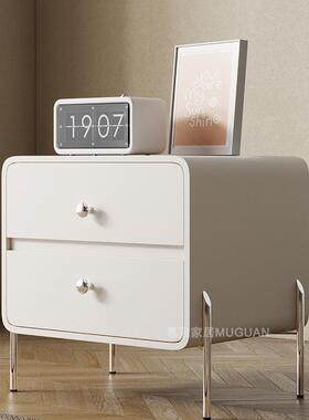 法式奶油风床头柜儿童简约现代白色实木皮质卧室网红高级感床边柜