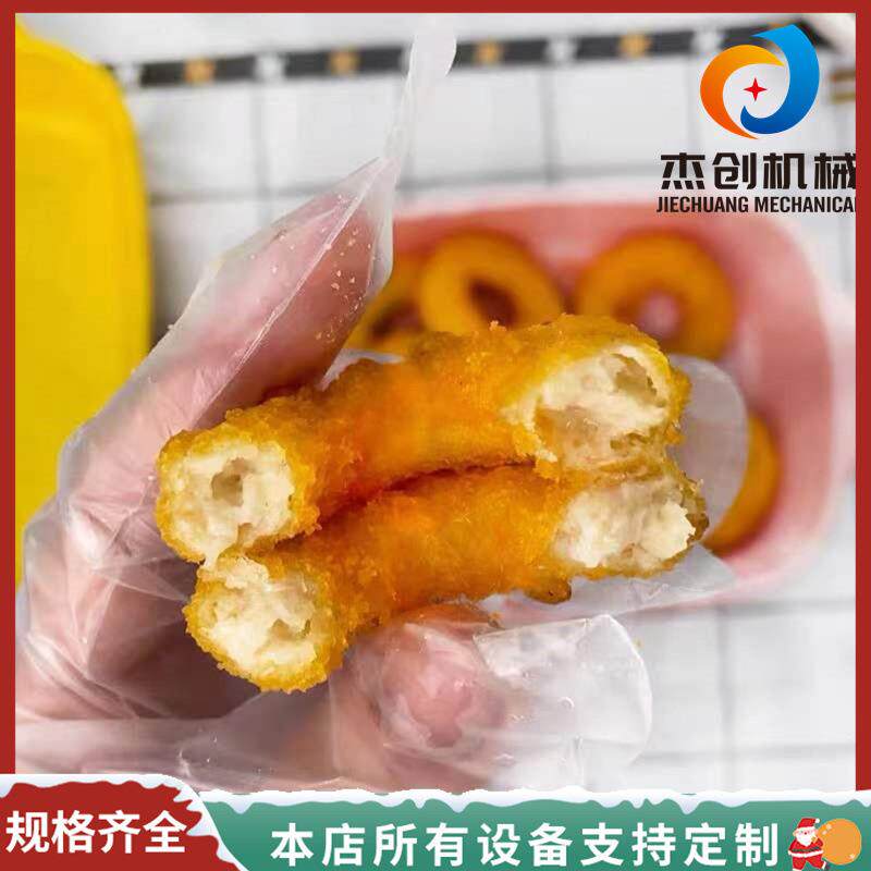 客户回购无骨鸡柳撒雪花片设备 上撒下沾式鸡肉圈上粉机 上糠机