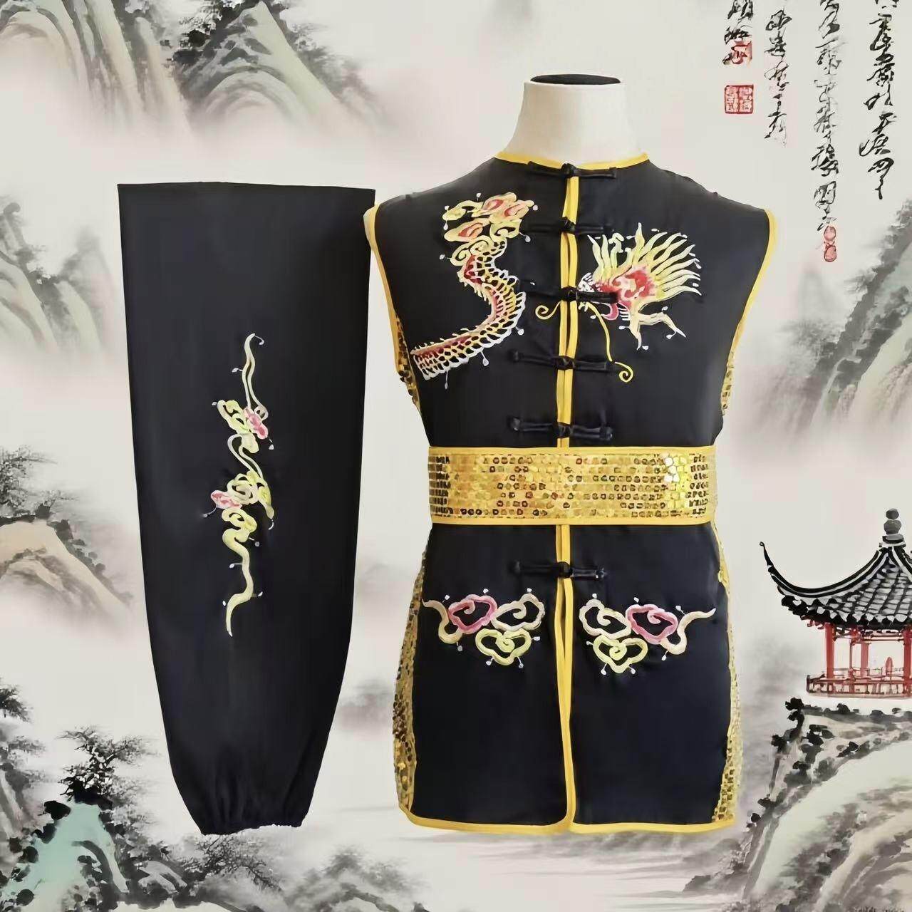 无袖南拳服龙刺绣长拳比赛表演服专业武术服竞赛服彩服男女款