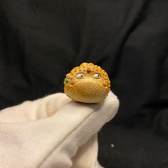 竹根雕金蟾手工竹雕把件玉竹金蟾蟾蜍满钉镶嵌鹿角白眼文玩写实摆