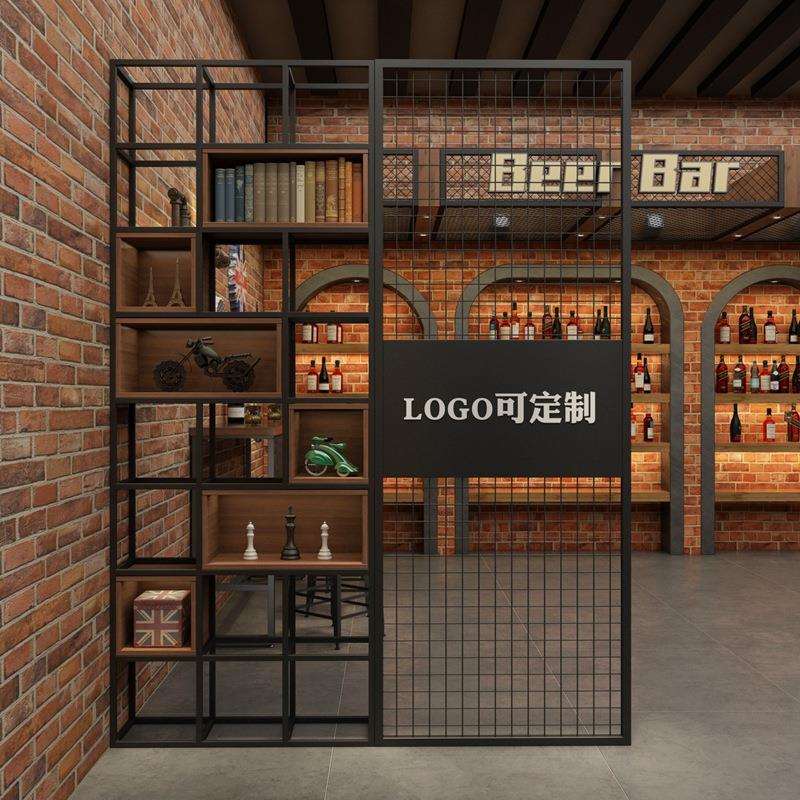 美式工业风多层置物架 酒吧复古铁艺隔断屏风 餐厅创意展示架搁板