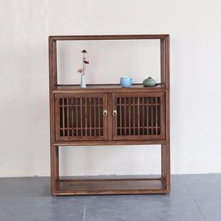 新中式餐边柜老榆木实木茶水柜茶室高低柜博古架收纳储物置物架