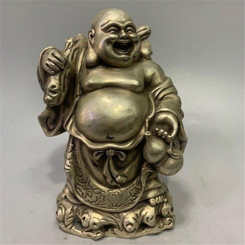 古玩杂项仿古铜器白铜书房居家摆件工艺品象财神手拿珠子