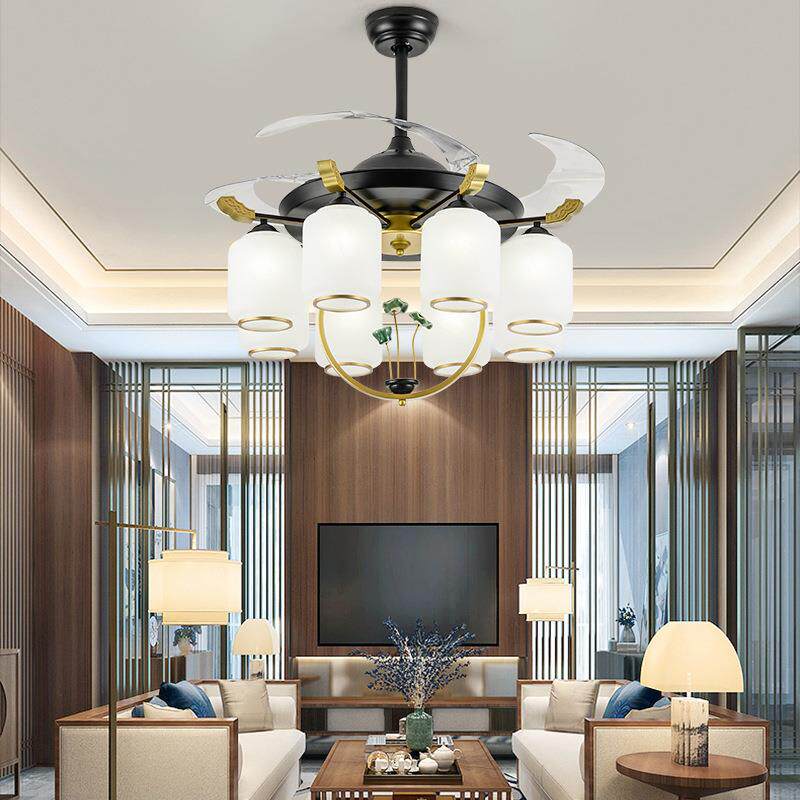 新中式全铜风扇灯中国风客厅吊扇灯现代简约餐厅隐形电风扇吊灯具