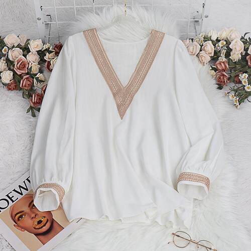 White shirt with lace patchwork top, long sleeved