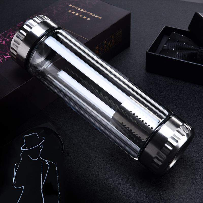 两头通泡茶杯双层玻璃杯带过滤网双头车载泡茶玻璃杯