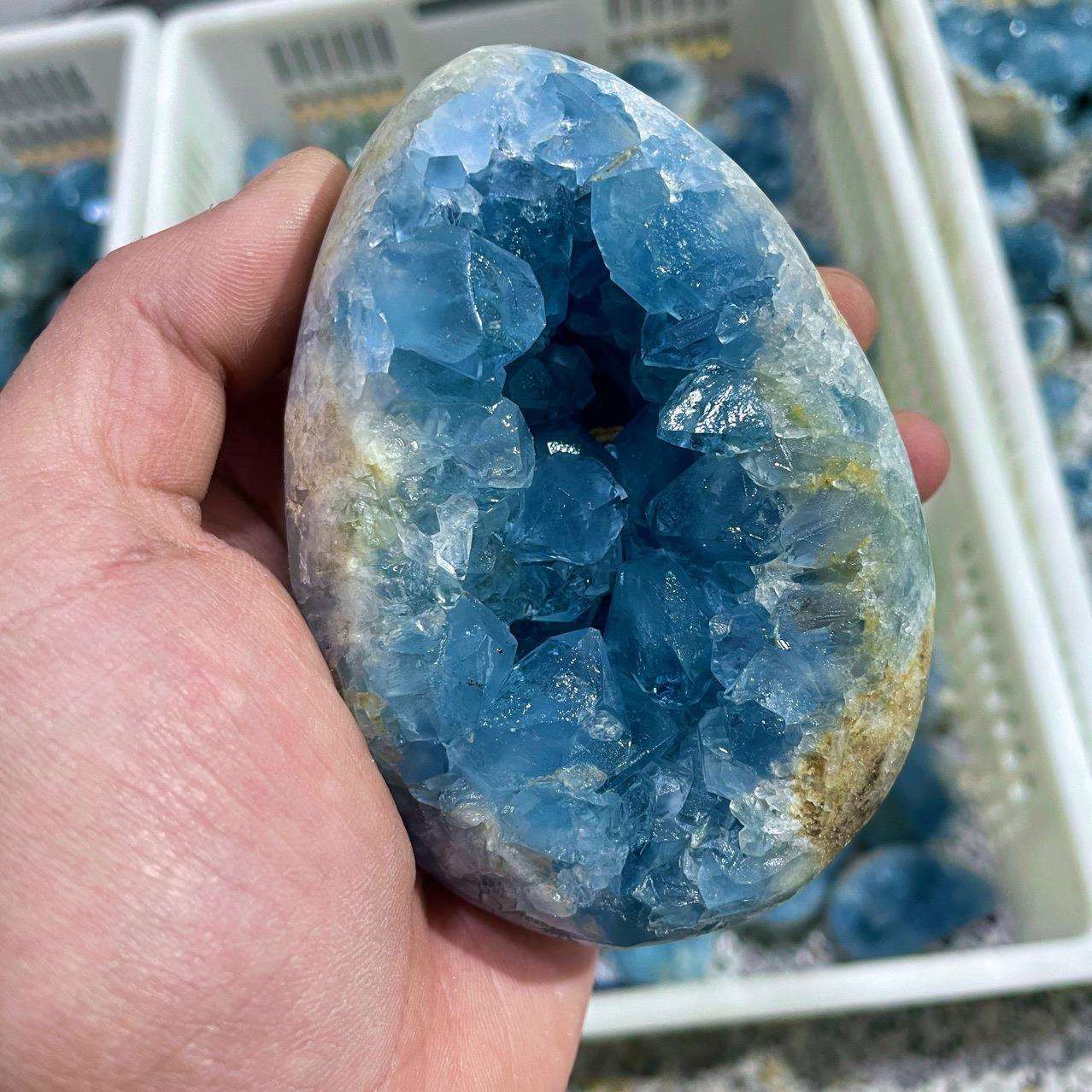 石天青石蛋形心形摆件蓝水形晶蓝洞晶原簇聚AL701302宝盆爱心蛋形