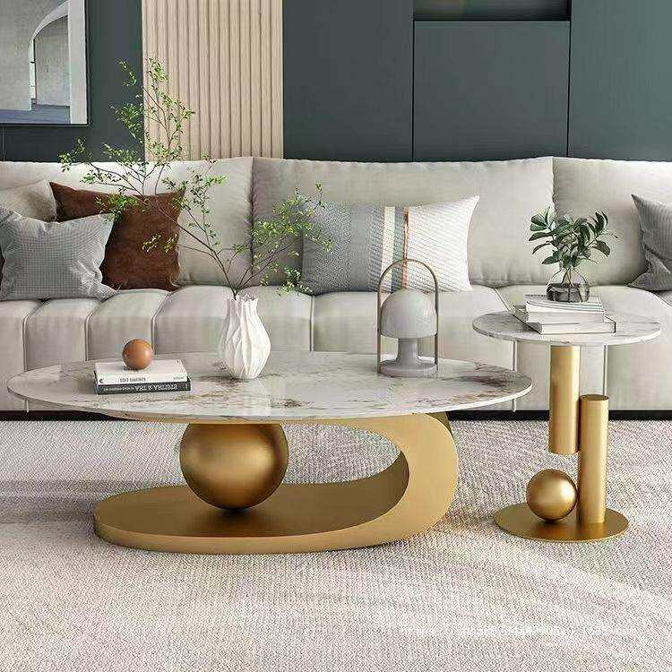 轻奢岩板茶几现代简约家用小户型意式客厅设计师椭圆形茶几桌新款