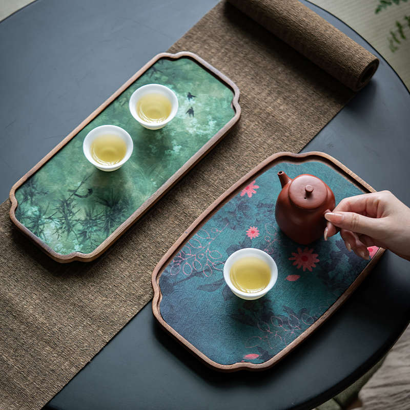 胡桃木新中式家用茶盘禅意茶席茶巾垫子实木干泡台干泡盘壶承配件