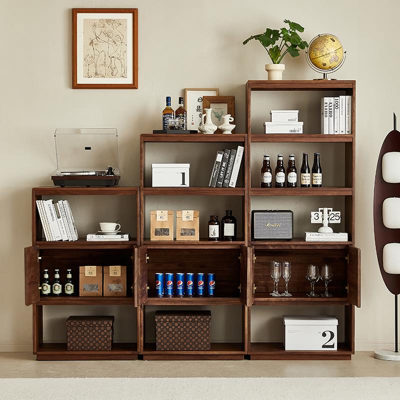 北SMLT1468美黑桃木全实木书柜北欧带落组地家用书架自由门合收纳