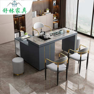 轻奢岩板茶桌椅组合办公室家用阳台茶台功夫泡茶桌烧水壶一体 意式