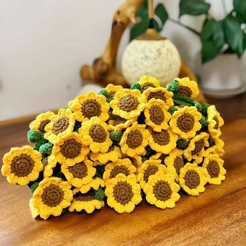 向葵花日束子手工编织毛线dy太阳花铃兰毯子花束钩针礼毯GDP品套i