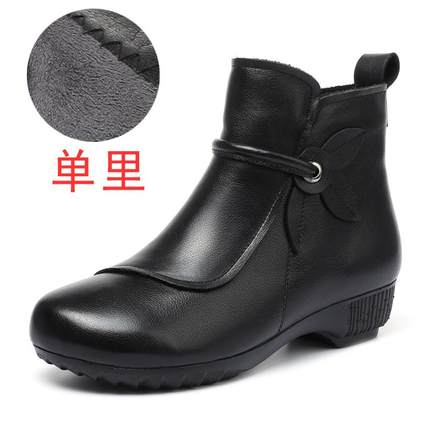 高档复古妈妈鞋真皮秋软底靴女2025冬新款短加绒休闲中老年鞋女棉