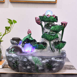 荷花流水招財噴泉擺件客廳桌面家居循環(huán)水景裝 中式 飾開業(yè)喬遷送禮