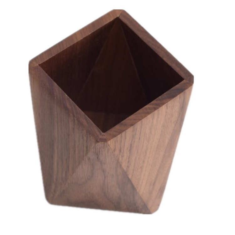 黑胡桃笔筒收纳盒多边形六角笔筒木质笔筒多功能储物木盒笔筒