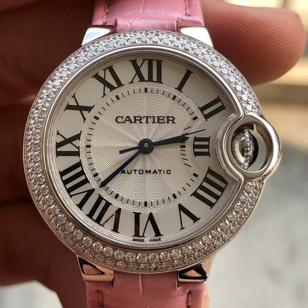 98新33mm18k白金卡地亚蓝气球系列WE902037自动机械女表正品