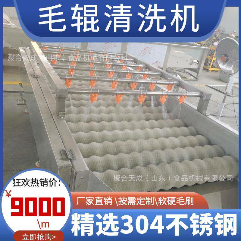 商用椰枣大枣清洗设备红薯中药材清洗机橙子平行毛辊清洗打蜡机