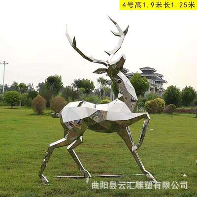 不锈钢鹿雕塑金属镜面动物铁艺发光景观几何麋鹿户外公园绿地摆件