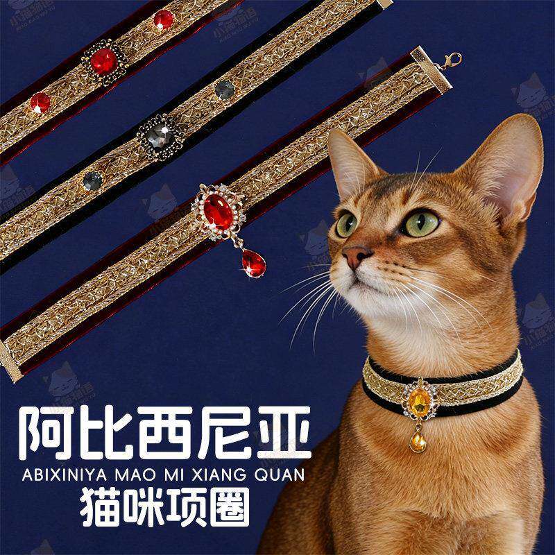 阿比西尼亚猫咪项圈项链高贵丝绒宝石钻猫咪狗狗轻奢拍照饰品脖套
