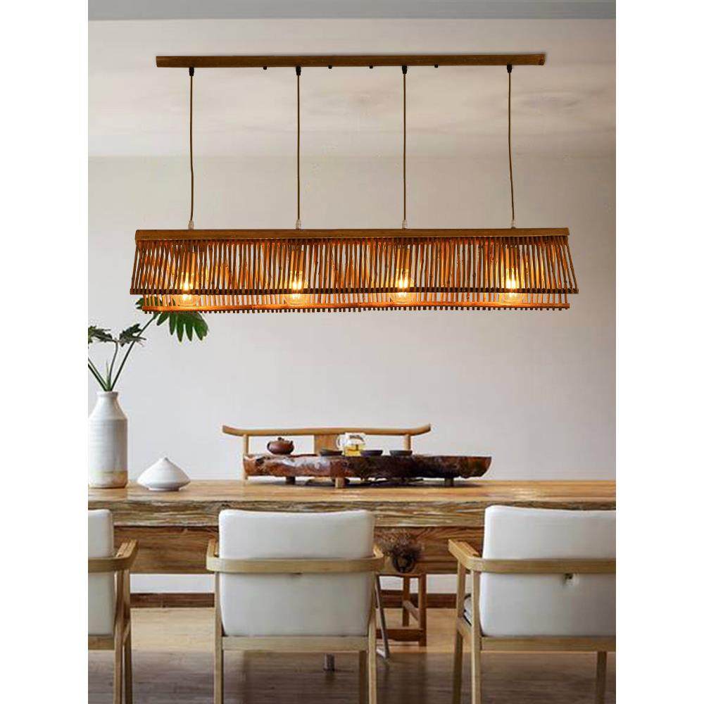 禅意茶室吊灯现代中式竹艺竹编装饰灯饰复古餐厅阳台吧台长条灯具