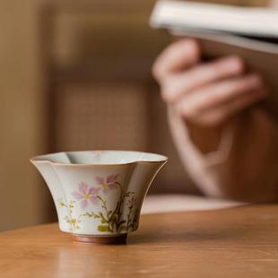 釉下彩中式 手绘梅花草木灰茶杯 陶瓷喝茶杯单杯家用功夫茶具