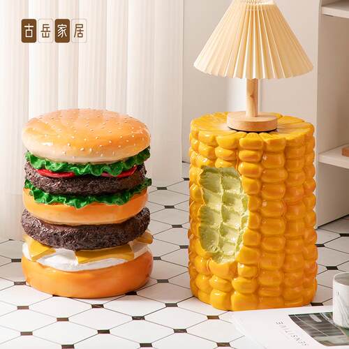 创意汉堡凳子食物网红矮凳餐饮店装饰玉米边几沙发角几休闲凳仿真