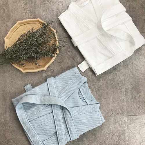 新款直销星级酒店夏季薄款白色浴衣宝石格浴袍汗蒸服可绣logo纯棉