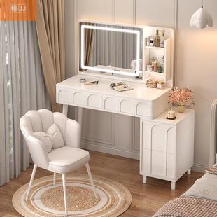 DNF奶油风梳妆头台卧室镜子组合简约现代网红小书化型妆桌床收纳
