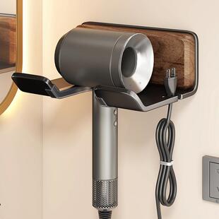 胡桃木电吹风置物架免打孔卫生间风筒壁挂支架电吹风机收纳挂架子