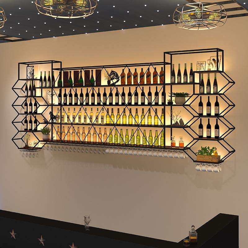 家用客厅墙上酒柜餐厅创意轻奢酒吧壁挂式置物架简约铁艺酒架现代