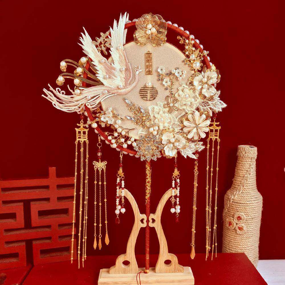SMY礼婚新娘团手工dy材料i包成品喜扇双面结婚礼物送新扇人高档实