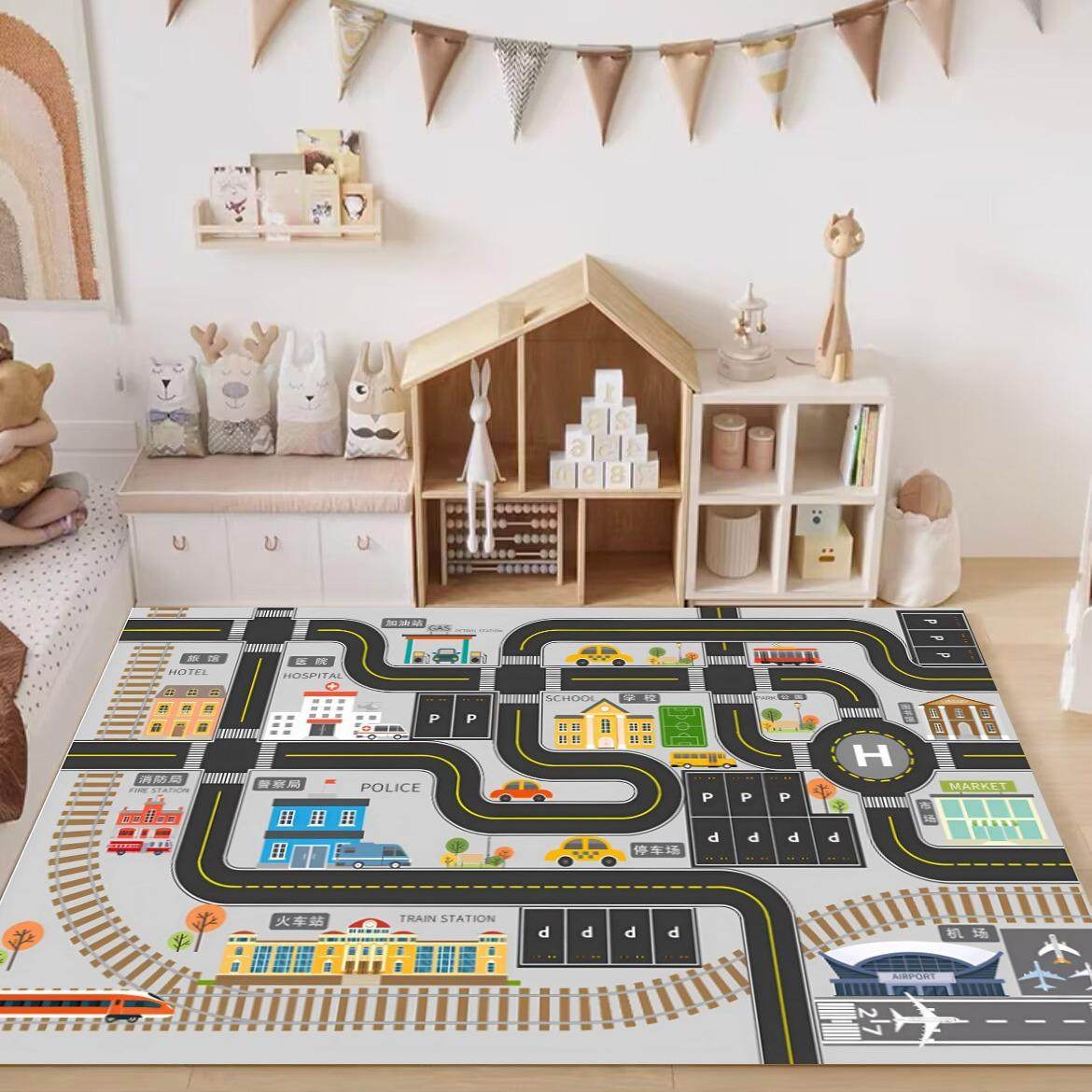 地垫儿童爬行垫卡通城市交通PVC地毯可擦洗读书角阅读区汽车垫子,居家布艺,地毯,淘宝优惠券,粉丝福利购,淘宝优惠卷