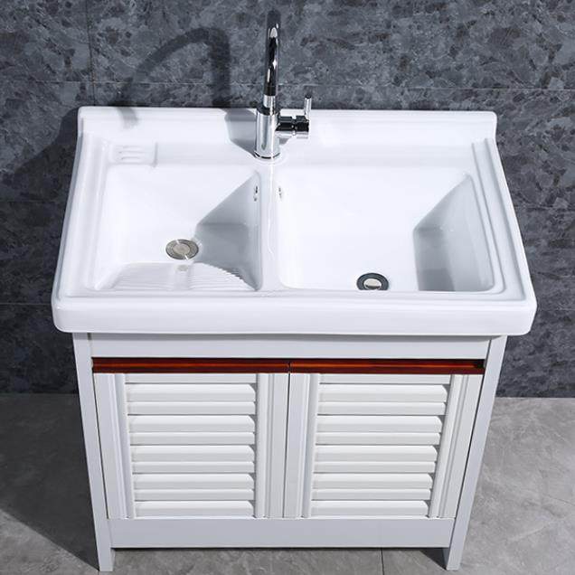 陶瓷洗衣盆太空铝洗衣柜阳台洗衣池带搓板双槽水池落地柜一体台盆
