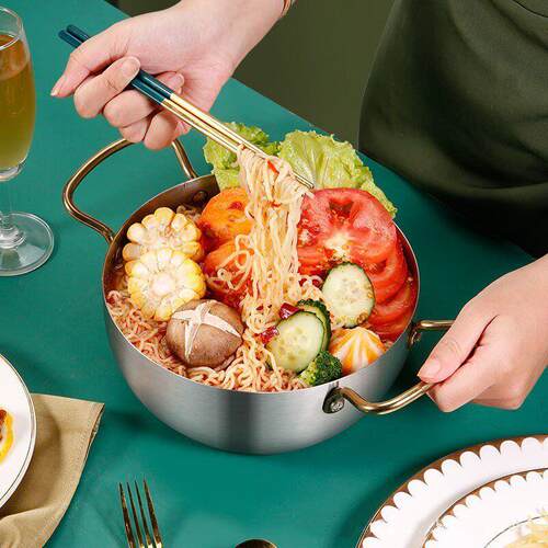 韩式拉面锅不锈钢汤锅双耳泡面锅家用煮面锅餐厅创意小煮锅电磁炉