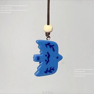 「飞鸟集」蓝色小鸟石塑黏土吊坠项链精致秋冬手工毛衣链颈链女