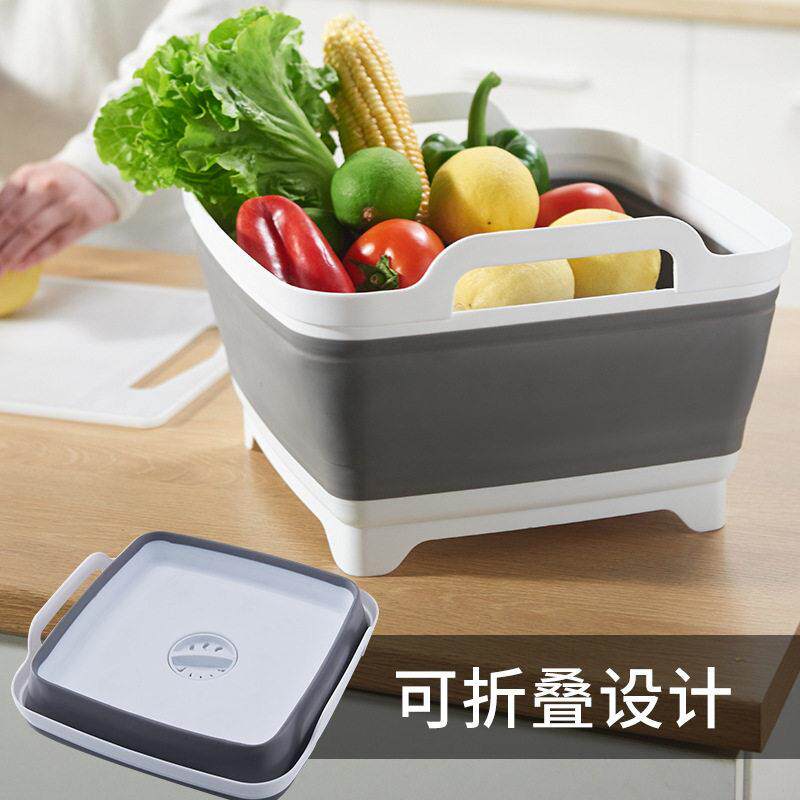 厨房折叠洗菜盆洗水果蔬菜沥水篮可伸缩菜篮子产用旋转排水收纳盒