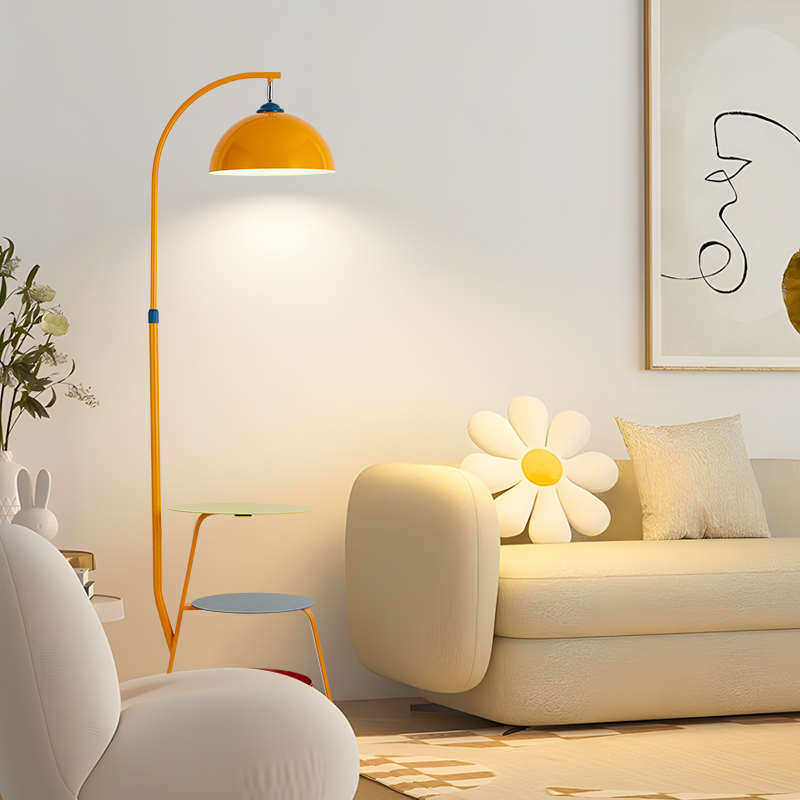 新款现代简约茶几彩色落地灯置物客厅卧室床头柜一体立式台灯落地