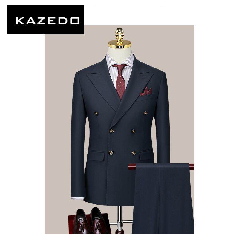 Kazedo新郎西服套装男士双排扣英伦风商务职业正装结婚礼服三件套