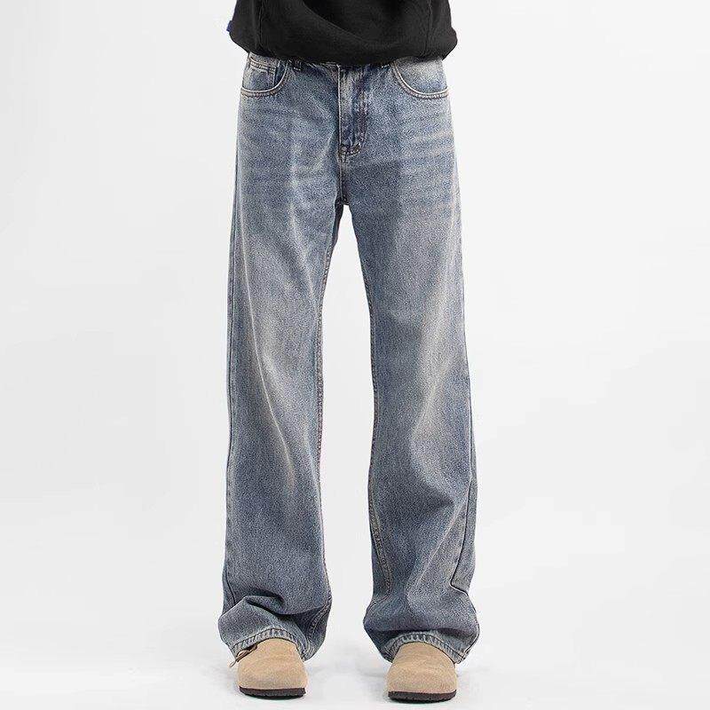 米兰『时尚设计风』！新品推荐！浅蓝色百搭宽松直筒阔腿牛仔裤男