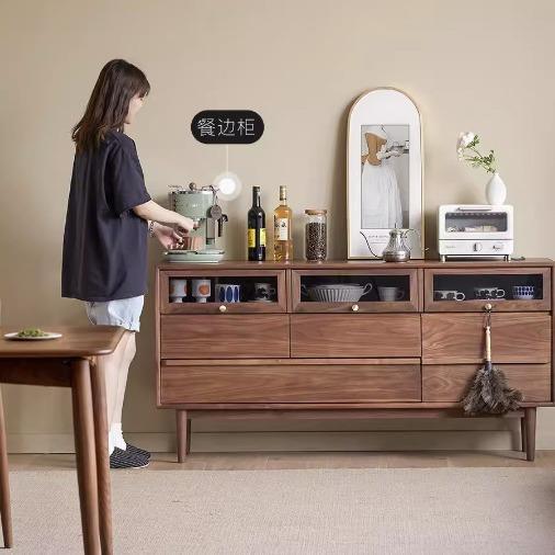 北美黑胡桃柜QLL木七斗餐日式樱储物柜全实木桃木复古收纳斗带抽